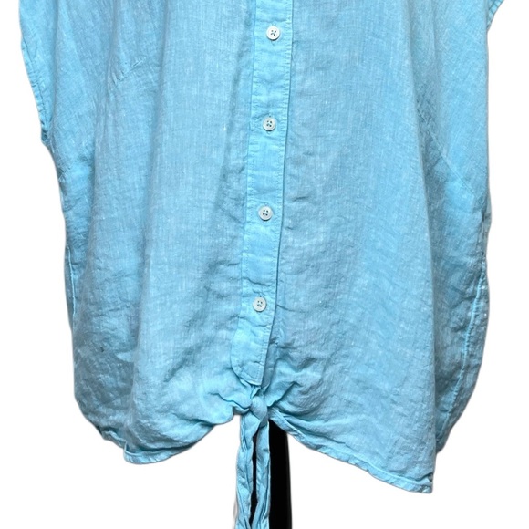 Talbots 100% Linen Beachy Coastal Aqua Sz 2X Button-Down Front Top - Picture 3 of 11